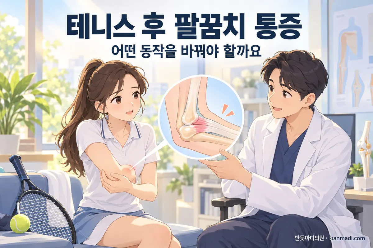테니스 치고 팔꿈치가 아플 때, 어떤 동작을 바꿔봐야 할까요