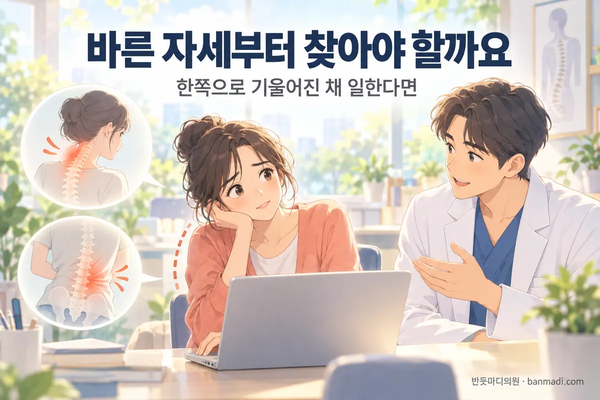 계속 같은 쪽으로 몸을 기울여 일한다면, 바른 자세부터 찾아야 할까요