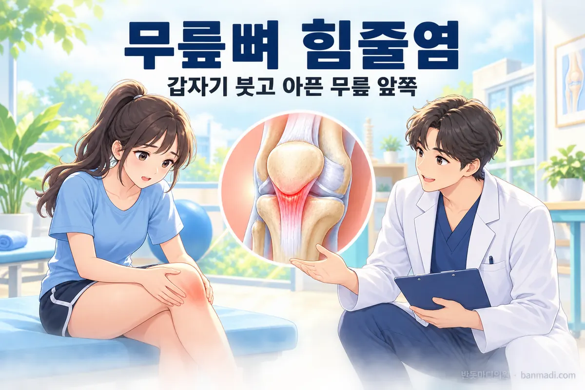 갑작스러운 무릎 앞쪽의 통증 - 무릎뼈 힘줄염(슬개건염)