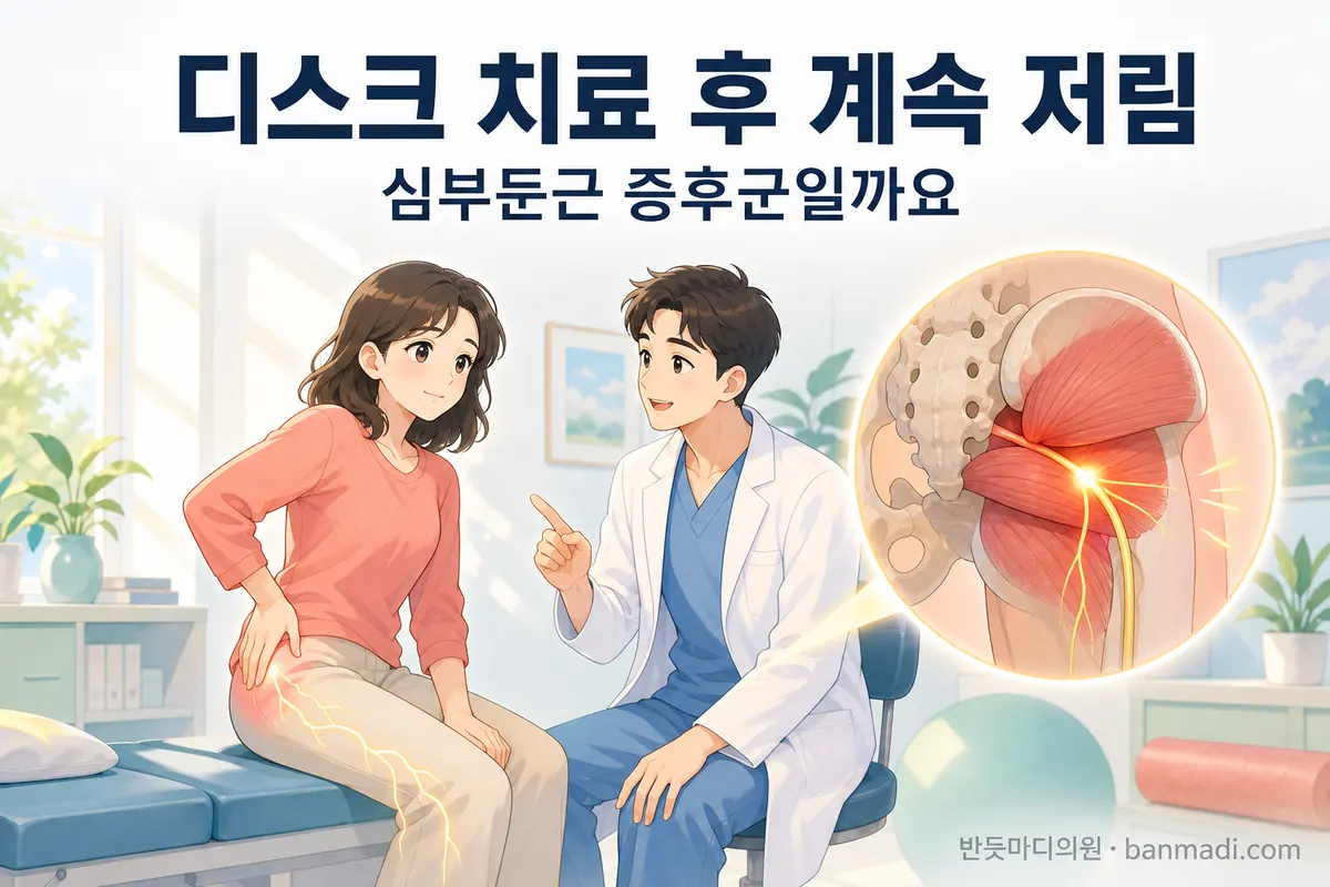 다리,엉덩이가 저리고 아픈데 디스크 치료를 받아도 안나아요 -> 심부둔근 증후군에 대해서